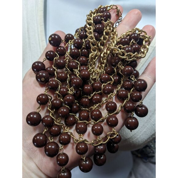 Elegant Bohemian Brown And Gold Tone Beaded Bib Necklace - Picture 5 of 6